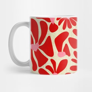 Retro Whimsy Daisy Hearts- 70s Flower Power - Pink Heart Red Floral Mug